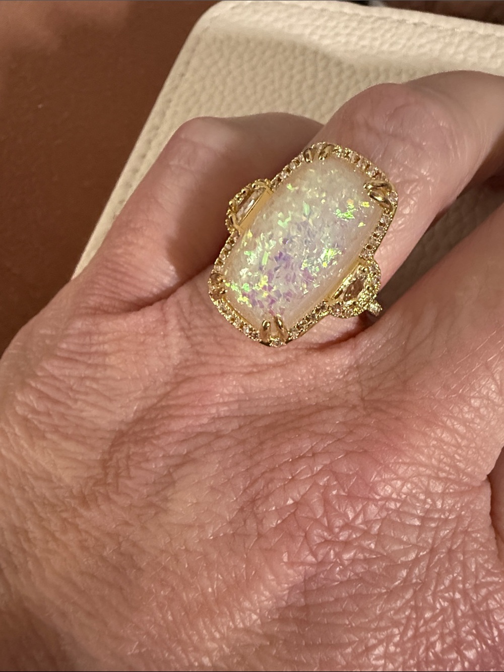 18K Gold-Filled Lab Opal Statement Ring - size 7